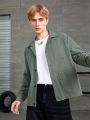 SHEIN Manfinity Hypemode Men Solid Button Front Pocket Patched Jacket