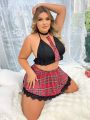 Plus Size Checkered Sexy Costume 4pcs/set