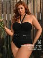 SHEIN Leisure Plus Size Solid Color Halterneck One-Piece Swimsuit