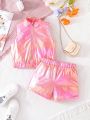 SHEIN Kids EVRYDAY Girls' Fashionable Top And Shorts Set