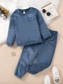 SHEIN Kids EVRYDAY Toddler Girls' Letter Embroidered Flannel Suit