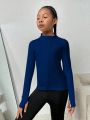 Tween Girl Zip Front Thumb Hole Long Sleeve Athletic Top, Perfect For Yoga, Pilates, Running And Outdoor Activities