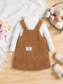 SHEIN Baby Girls' Casual Corduroy Suspender Dress With Cute Ear Design