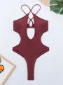 SHEIN Swim BAE Hollow Out Cross Halter One-Piece Swimsuit