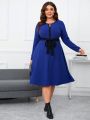 SHEIN Clasi Plus Size Color-blocking Dress With Trimmed Belt