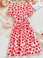 Teen Girls' Heart Patterned Wrapped Collar Dress