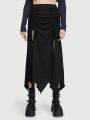 ROMWE Fairycore Women'S Pleated Asymmetrical Hem Skirt