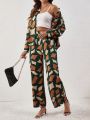 SHEIN LUNE Printed Shirt And Long Pants Casual Two-piece Set