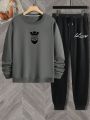 Men Plus Letter Graphic Sweatshirt & Drawstring Waist Sweatpants