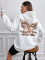 Women's Simple And Cute Hooded Sweatshirt With Butterfly And Letter Pattern