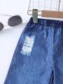 SHEIN Kids EVRYDAY Toddler Girls' Cute Denim Wide Leg Pants