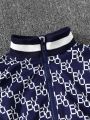 SHEIN Kids Academe Toddler Boys' Elegant Outdoor Letter Printed Zip-up Jacket And Pants Set