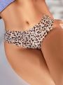 5pcs/Pack Leopard Print & Solid Color Seamless Thong Panties