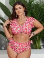 SHEIN Swim Vcay Plus Size Women'S Floral Printed Ruched Swimsuit Set