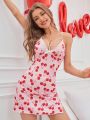 Cherry Printed Lace Trimmed Cami Sleep Dress