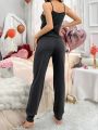 Ladies' Texture Feel Cami Sleepwear Set With Heart Embroidery