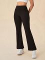 Solid Color High-waisted Flared Sports Pants