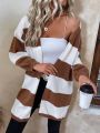 SHEIN Frenchy Women's Stripe Drop Shoulder Open Front Cardigan