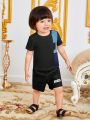 SHEIN Baby Boys' Casual Comfortable Color Block Round Neck Short Sleeve Top