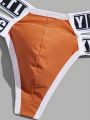 Men Letter Tape Waist Cut Out Thong