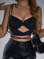 SHEIN BAE Black Bra Strap Women Vest New Year'S Vest Valentine's Day Vest