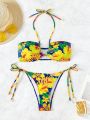 SHEIN Swim Vcay Women's Tropical Plant Flower Printed Swimwear Set