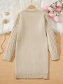 SHEIN Kids EVRYDAY Tween Girl Cable Knit Drop Shoulder Sweater Dress