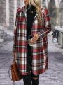 SHEIN LUNE Plaid Print Zip Up Hooded Coat