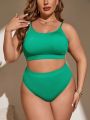 SHEIN Swim Basics Plus Size Women'S Solid Color Separated Swimsuit