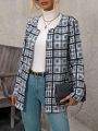 Women's Plaid Round Neck Single Breasted Coat