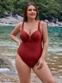 SHEIN Swim Basics Plus Size Solid Color One Piece Swimsuit