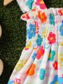 Baby Girl Floral Pattern Shoulder-Tie Ruffled Hem Dress