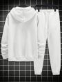 Extended Sizes Men Plus Letter Graphic Kangaroo Pocket Drawstring Hoodie & Sweatpants