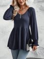 Women's Pleated Sleeve & Ruffle Hem T-shirt