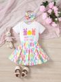 SHEIN 3pcs/Set Baby Girls' Casual Cute Rabbit Pattern Printed Outfits With Headband, Perfect For Easter