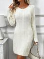 SHEIN LUNE Women's Solid Color Crew Neck Cable Knit Sweater Dress