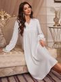 Ladies' Lace Splicing Ruffle Sleeve Sleep Dress