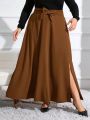 SHEIN Privé Plus Size Butterfly Decorated High Waist Midi Skirt