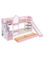 Merax Twin-Over-Twin Castle Style Bunk Bed with 2 Drawers 3 Shelves and Slide