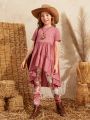 SHEIN Girls Asymmetrical Ruffle Hem Tunic Top & Floral Print Leggings