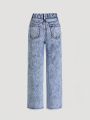 Girls' Butterfly Printed Raw Hem Straight Leg Jeans