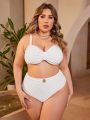 SHEIN Swim Chicsea Plus Size Solid Color Ruffled Bra And High Waist Triangular Panties Bikini Swimwear Set