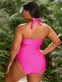 SHEIN Swim SXY Plus Size Women's Cross Halter Strap One-Piece Swimsuit