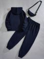 SHEIN Coolane Plus Size Side Stripe Hoodie And Sweatpants Two Piece Set