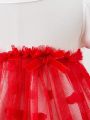 Baby Girls' Romantic Heart Mesh Tutu Dress, Suitable For Daily And Casual Wear In Spring