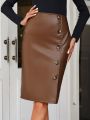SHEIN Clasi Women's Button Straight Skirt
