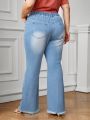 Plus Size Raw Hem Flared Jeans