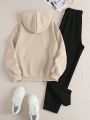 Women's Letter Print Hoodie And Pants Set With Drawstring