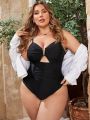 SHEIN Swim Vcay Plus Size Solid Color Hollow Out One-Piece Swimsuit With Spaghetti Straps