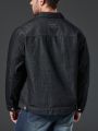 Men Plus Letter Patched Detail Denim Jacket